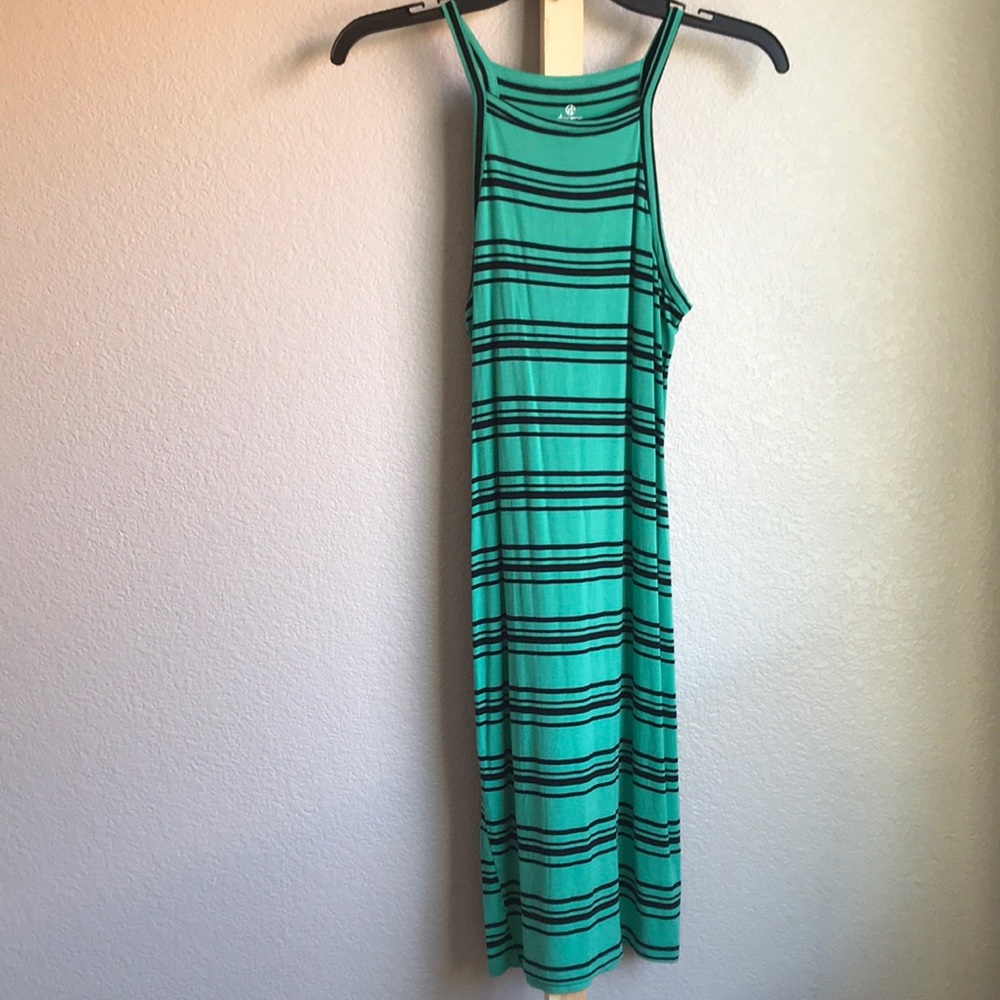 Turquoise and black striped dress